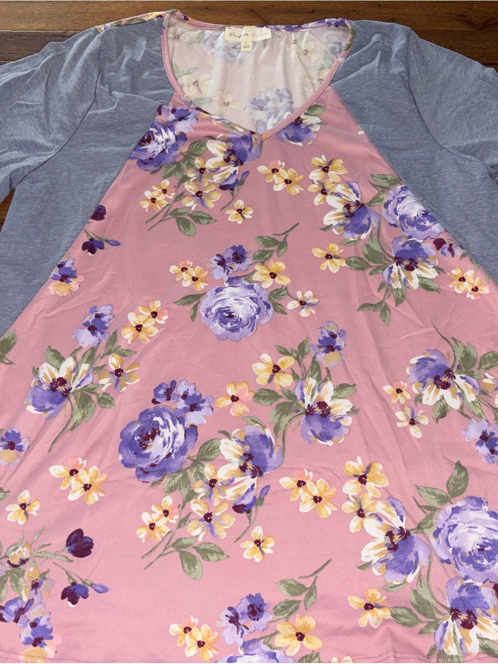Peach Floral & Slate Grey Raglan Tunic Top